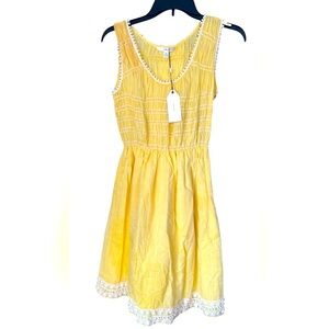 Sophie Max NEW Sunny Yellow Ruched Top Lace Mini Cotton Sundress Size Small NWT